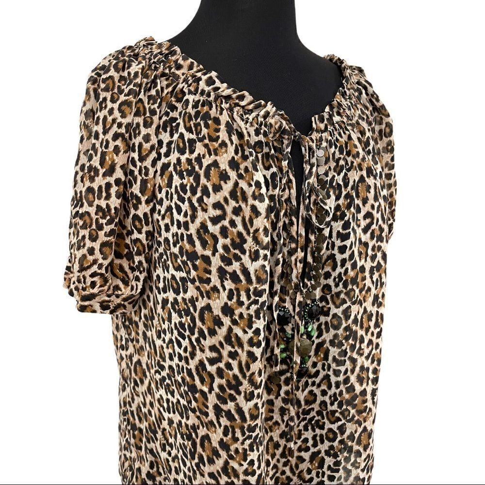 VS Moda International Silk Leopard Print Boho Sheer Top Sz M - Picture 6 of 12